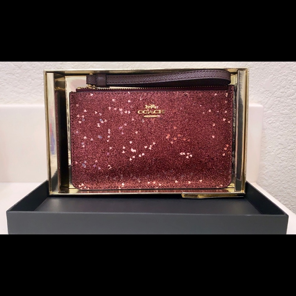 Coach heart glitter small wristlet